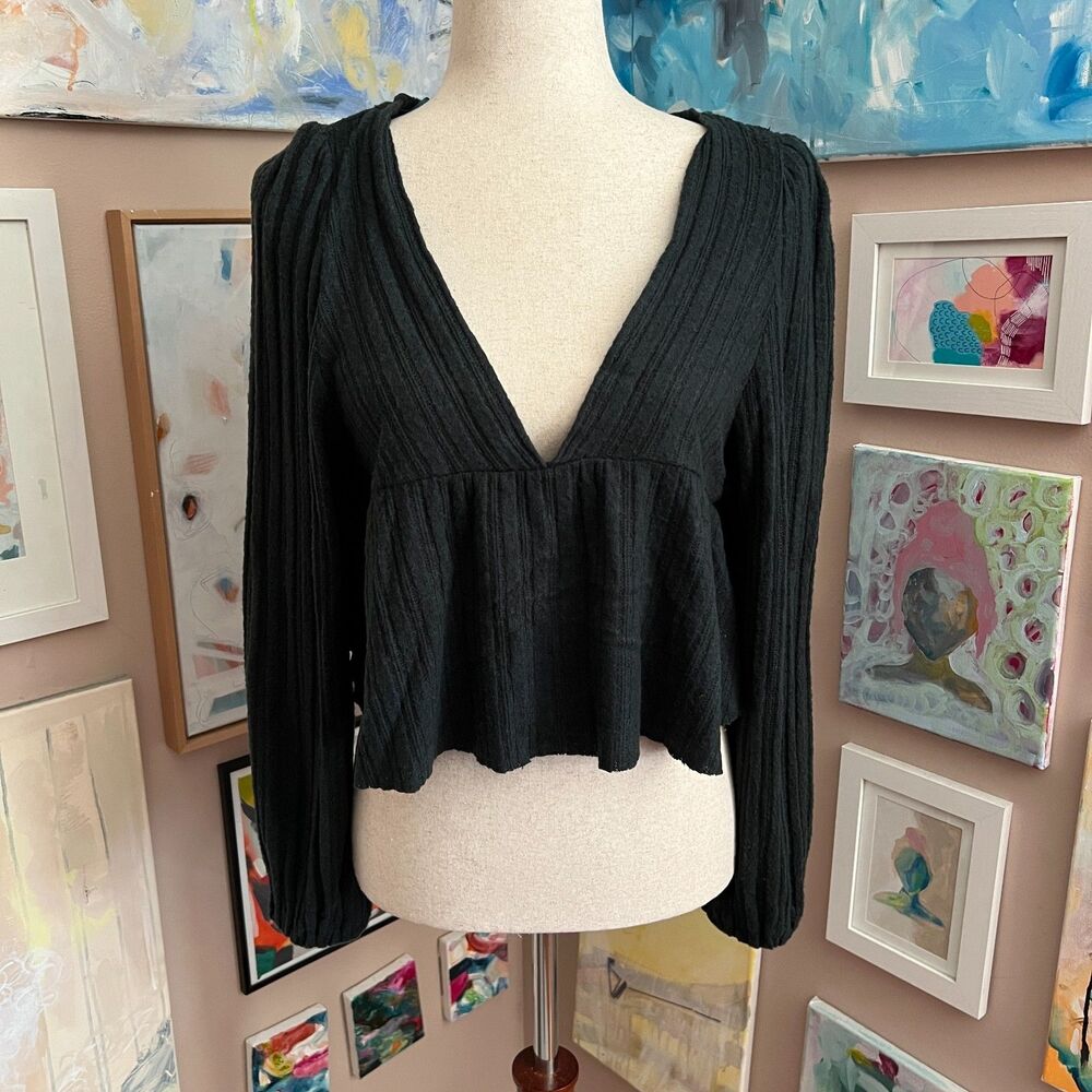 Urban Outfitters Babydoll Green Ribbed Crop Top Grunge Balletcore Coquette S